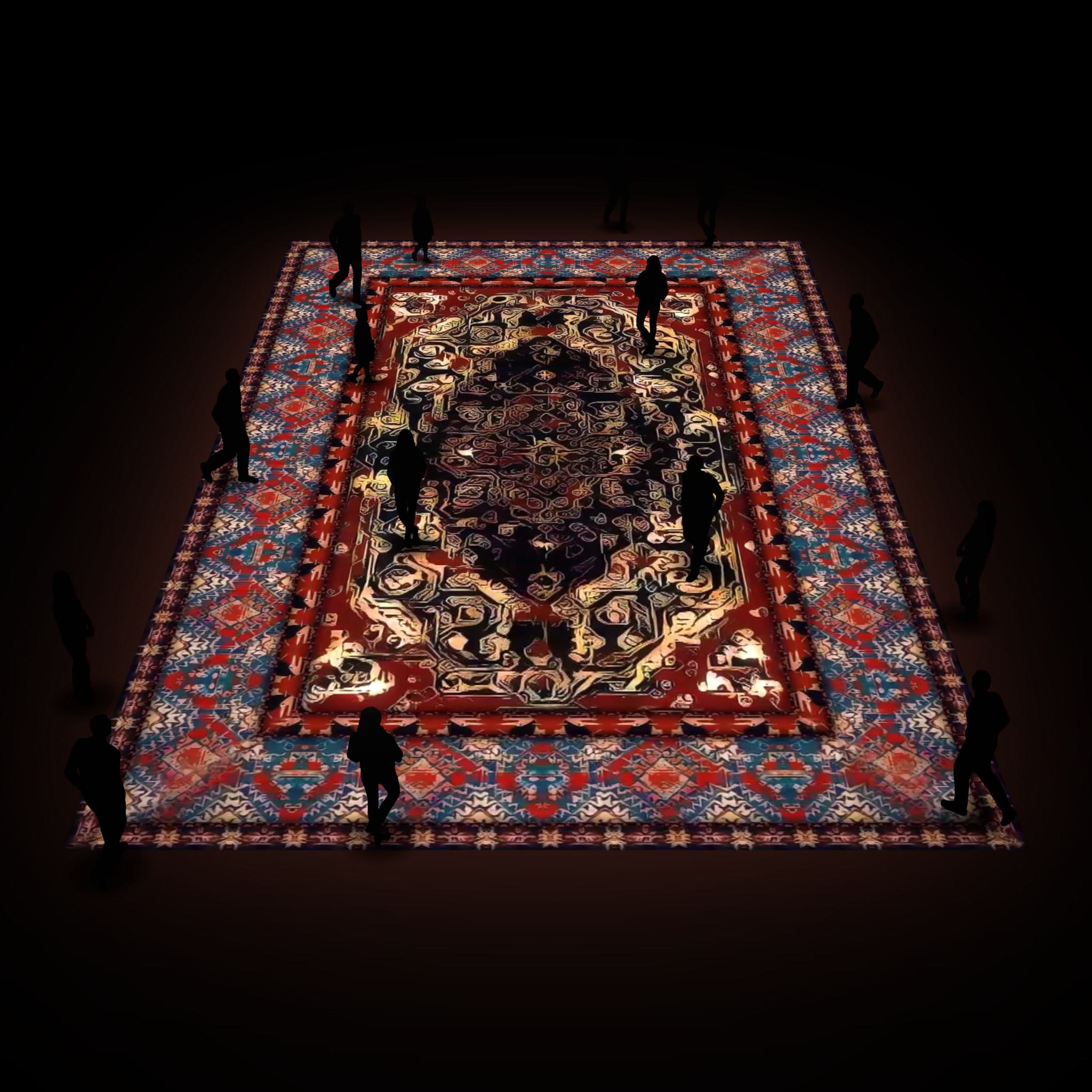 The Idea of Saving Aesthetics 1.0: the carpet of light in the hall, with visitors